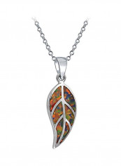 925 Sterling Silver Opal Inlay Leaf Pendant Necklace