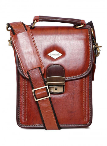 Leather Stitch Detailed Messenger Bag Brown