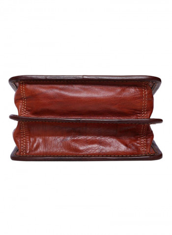 Leather Stitch Detailed Messenger Bag Brown