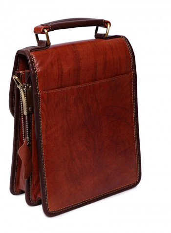 Leather Stitch Detailed Messenger Bag Brown