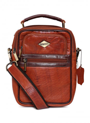 Leather Stitch Detailed Messenger Bag Brown