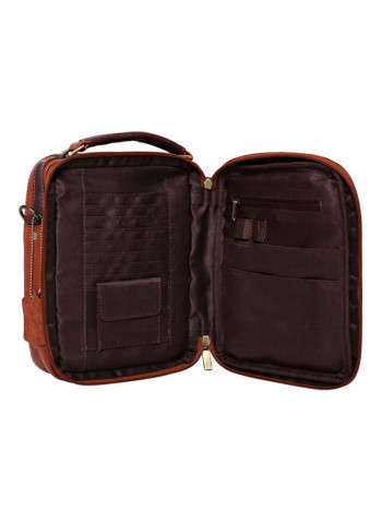 Leather Stitch Detailed Messenger Bag Brown