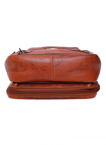 Leather Stitch Detailed Messenger Bag Brown