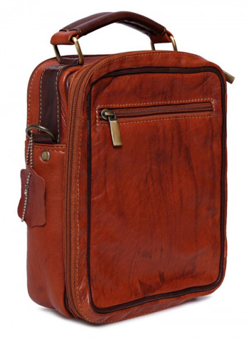 Leather Stitch Detailed Messenger Bag Brown
