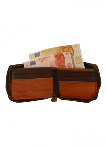 Genuine Designer  Wallet With All Leather Zipper For More Secure Brown