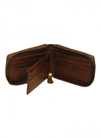 Genuine Designer Wallet With All Leather Zipper For More Secure Brown