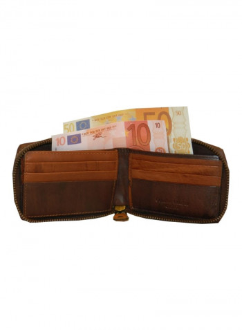 Genuine Designer Wallet With All Leather Zipper For More Secure Brown