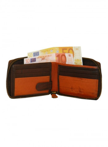 Genuine Designer Wallet With All Leather Zipper For More Secure Brown