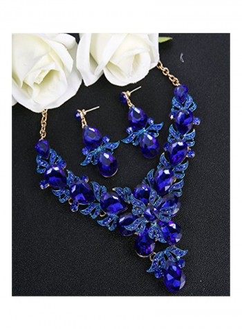 Rhinestone Studded Floral Necklace And Earrings Set