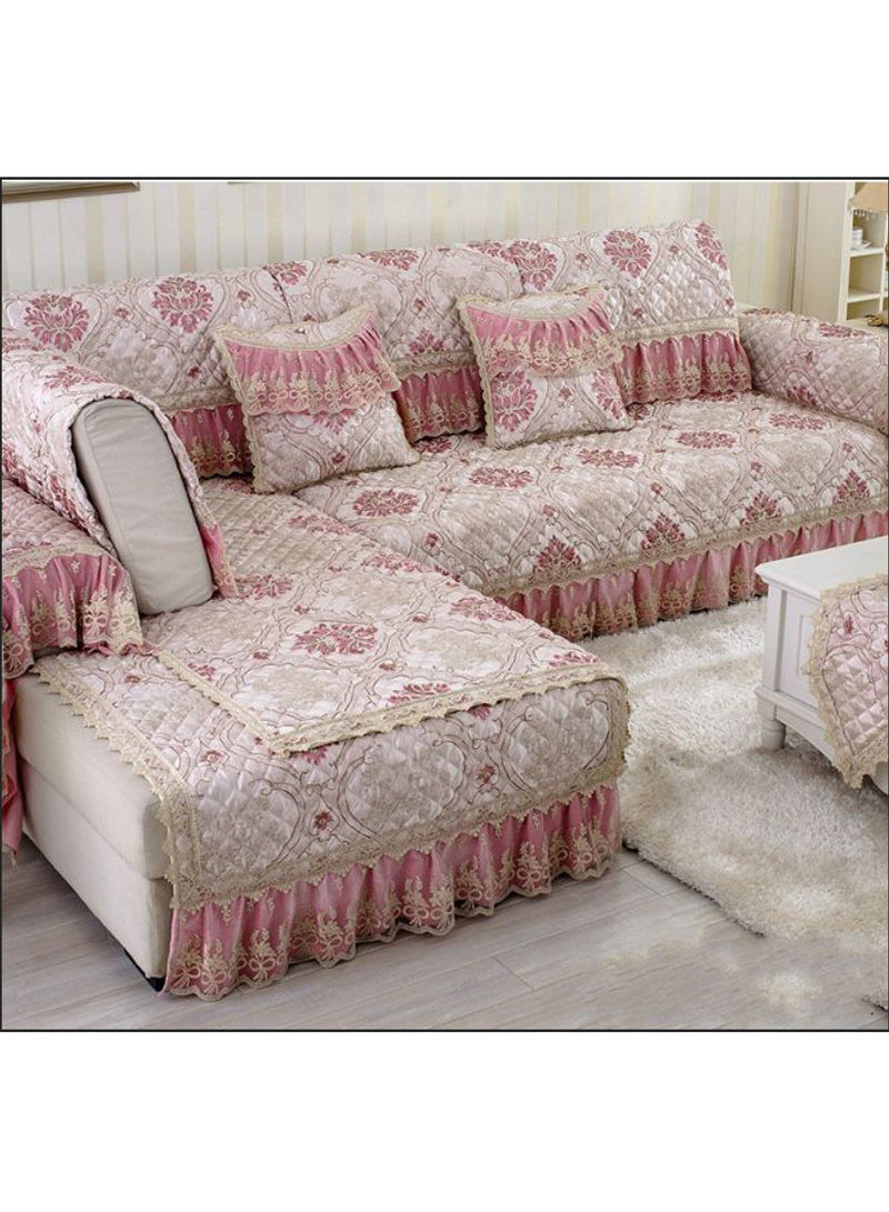 Non-Slip Lace Patchwork Soft Sofa Cover Pink/Grey