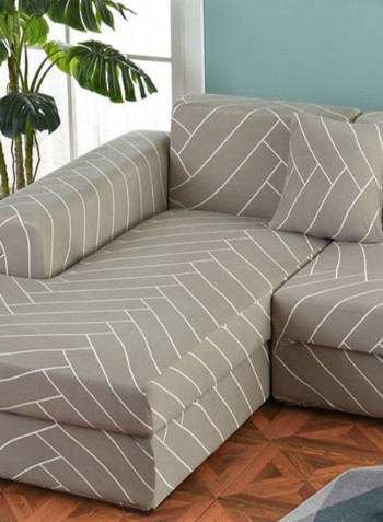 Geometric Printed Sofa Slipcover Grey/White 90-140centimeter