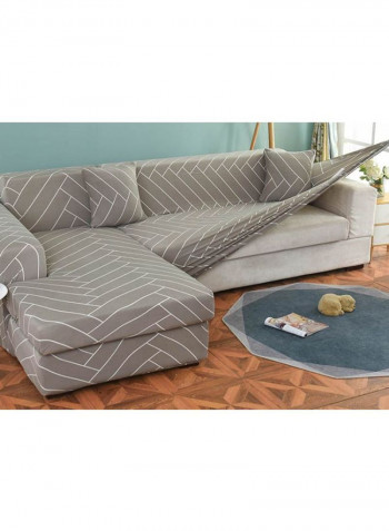 Geometric Printed Sofa Slipcover Grey/White 90-140centimeter