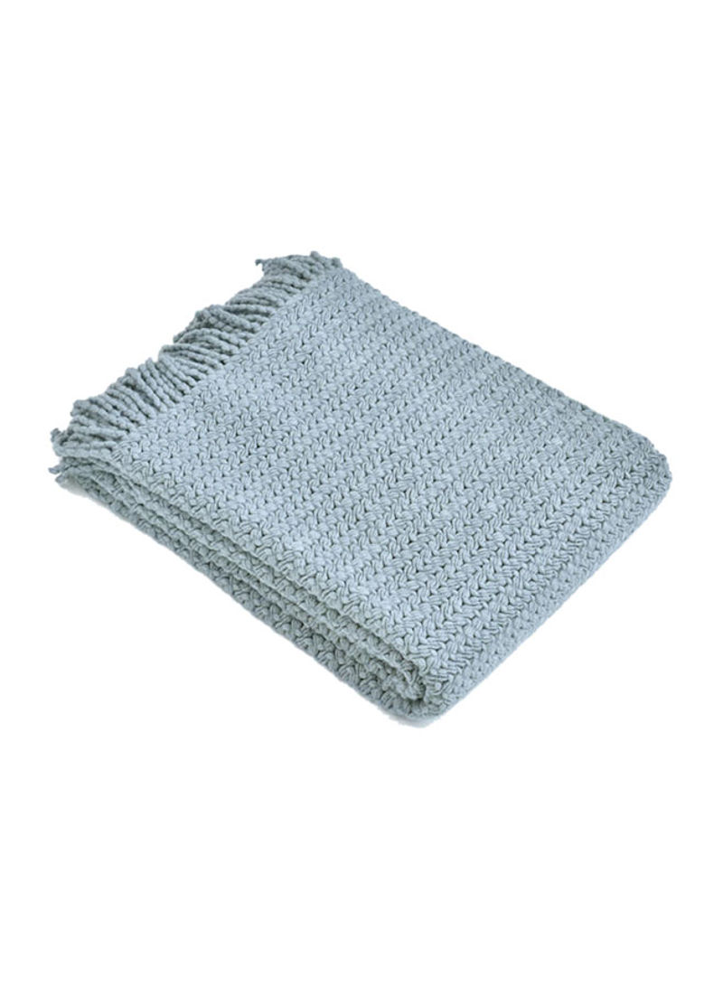 Tassels Decor Cozy Blanket Cotton Grey One Size