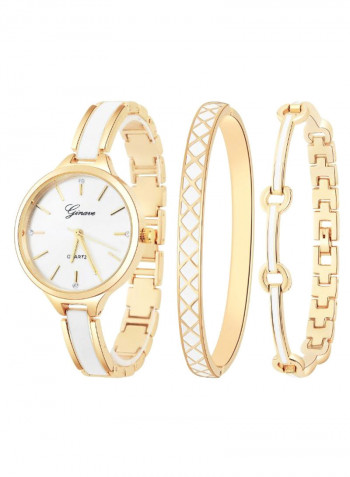 Women's 3-Piece Stainless Steel Watch And Bracelet Set 8279