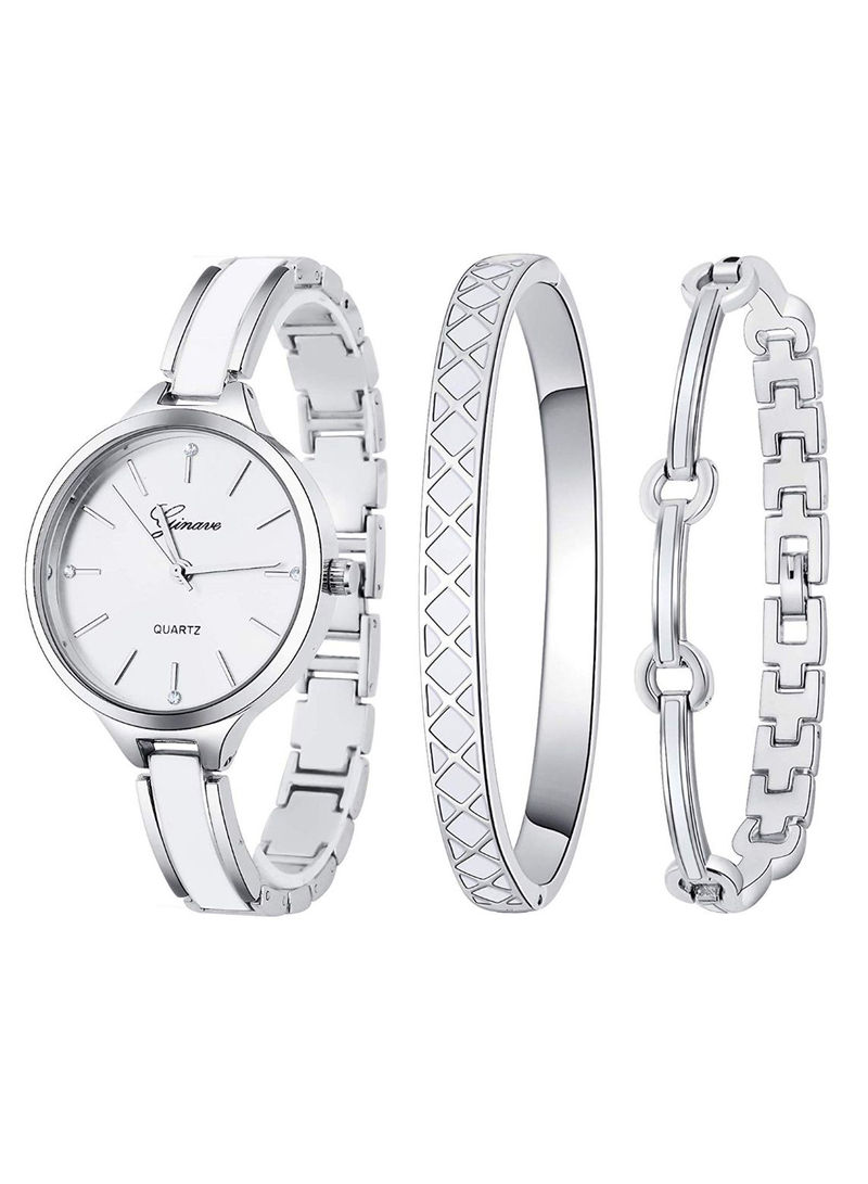 Women's 3-Piece Stainless Steel Watch And Bracelet Set 8281