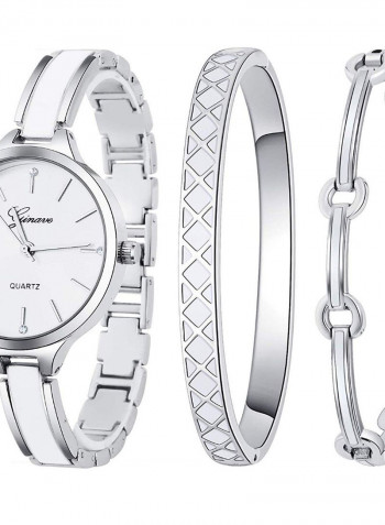 Women's 3-Piece Stainless Steel Watch And Bracelet Set 8281