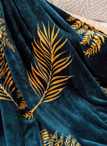Soft Leaves Pattern Bed Blanket Cotton Green/Yellow 200x230centimeter