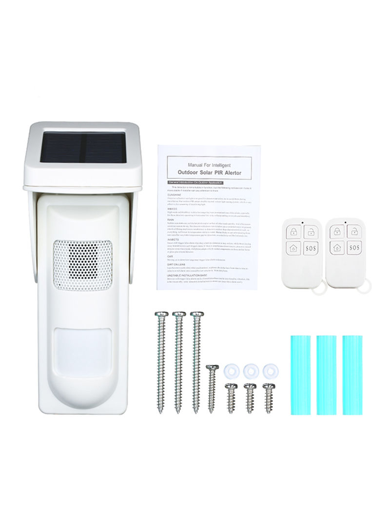 Solar Powered Dual Infrared Motion Detector Siren Strobe Alarm System With 16 Voice Phonetics 2 Controller White