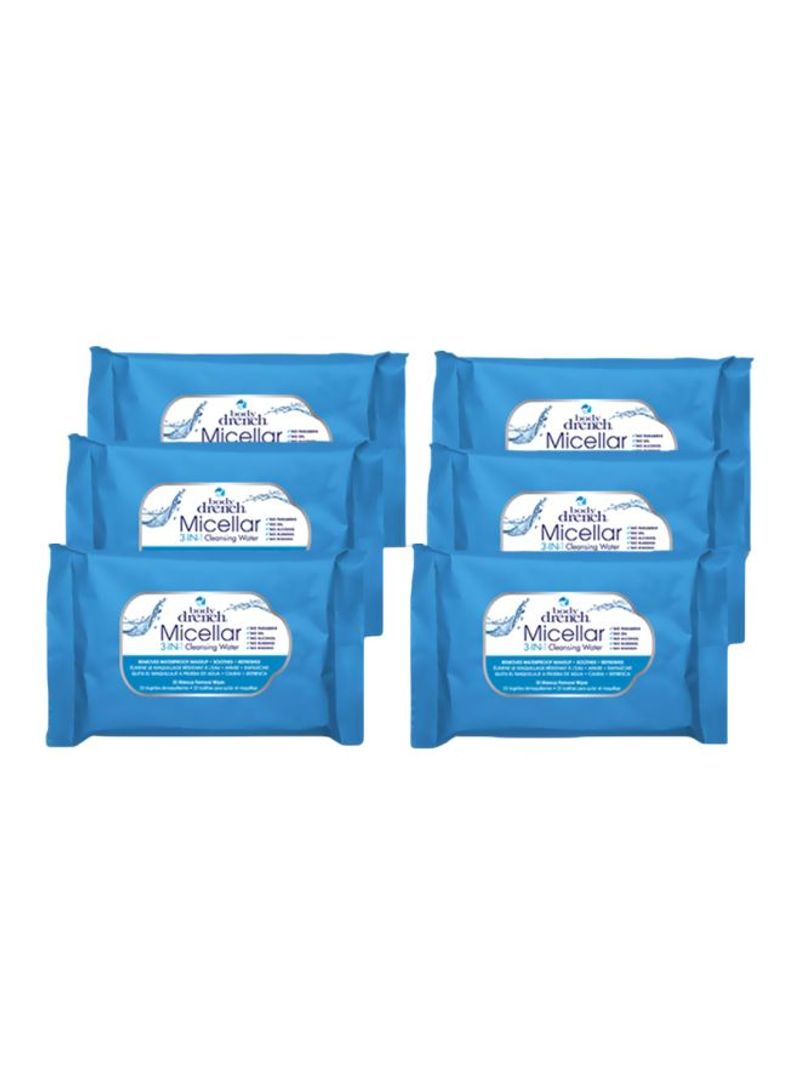 Pack Of 6 3-In-1 Makeup Remover Wipes White