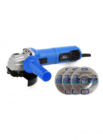 500 Watts Electric Impact Drill with 5 Piece Drill Bit Set + 600 Watts 115 mm Angle Grinder with 3 Piece Cutting Disk Blue/Silver 4kg