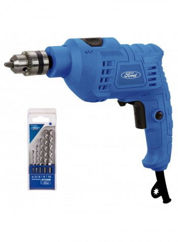 500 Watts Electric Impact Drill with 5 Piece Drill Bit Set + 600 Watts 115 mm Angle Grinder with 3 Piece Cutting Disk Blue/Silver 4kg