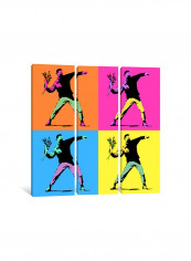 3-Piece Banksy Four Flower Chuckers Canvas Painting Set Multicolour 100x100x3.5centimeter