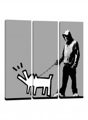 3-Piece Canvas Print Banksy Choose Your Weapon Keith Haring Dog (Gray Color) Wall Art Multicolour 100 x 100 x 3.5centimeter
