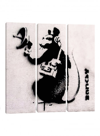 3-Piece Canvas Print Banksy Spy Rat Wall Art Multicolour 100 x 100 x 3.5centimeter