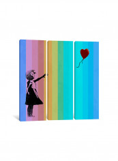 3-Piece Banksy Girl With Balloon Gloomy Bars Canvas Painting Set Multicolour 100x100x3.5centimeter