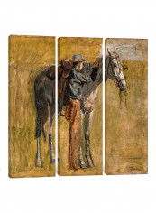 3-Piece Canvas Print Cowboys In The Badlands Wall Art Multicolour 100 x 100 x 3.5centimeter