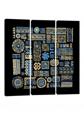 3-Piece Canvas Print Tribal Blue Wall Art Multicolour 100 x 100 x 3.5centimeter