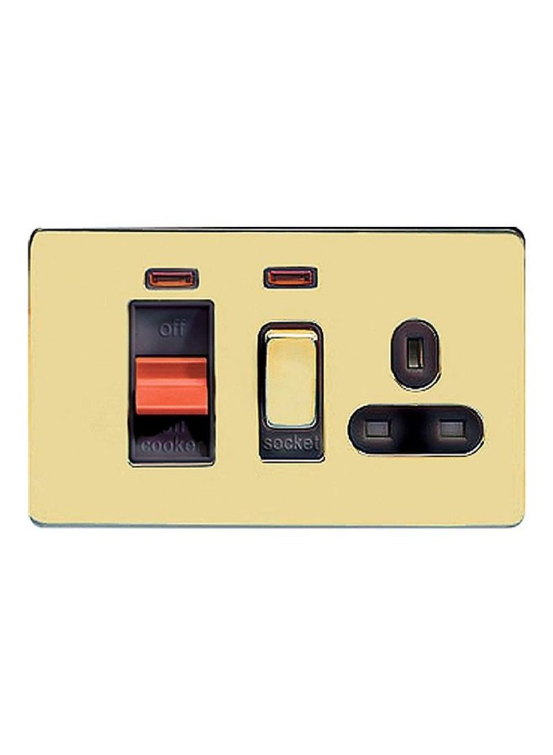 Screwless Flat Plate 45A, 13A Switched Control Unit and Single Power Socket With Neon Golden/Black