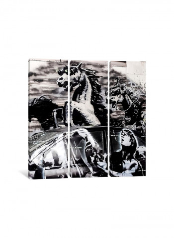 3-Piece Banksy Crazy Horse Shootout Canvas Painting Set White/Black 100x100x3.5centimeter