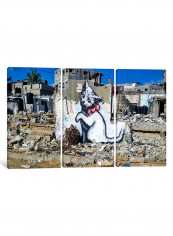 3-Piece Banksy Kitten Highlights Gaza'S Plight Canvas Painting Set Multicolour 230X153X3.5centimeter