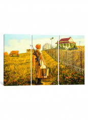 3-Piece Banksy Little House On The Prairie Fenced Canvas Painting Set Multicolour 230X153X3.5centimeter
