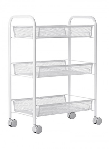 Multifunctional 3-Tier Mesh Wire Rolling Cart White 44 x 27 x 63centimeter