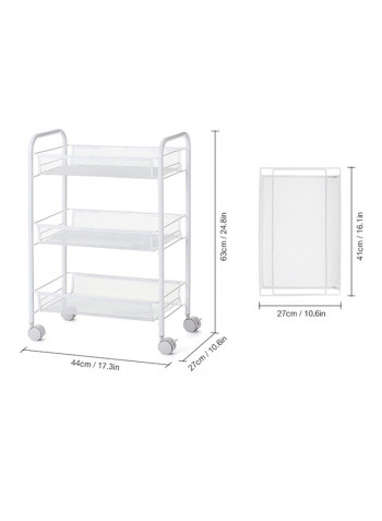 Multifunctional 3-Tier Mesh Wire Rolling Cart White 44 x 27 x 63centimeter