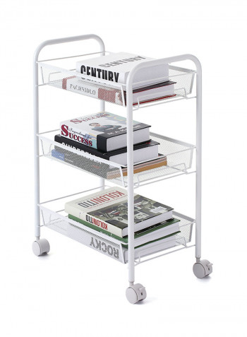 Multifunctional 3-Tier Mesh Wire Rolling Cart White 44 x 27 x 63centimeter