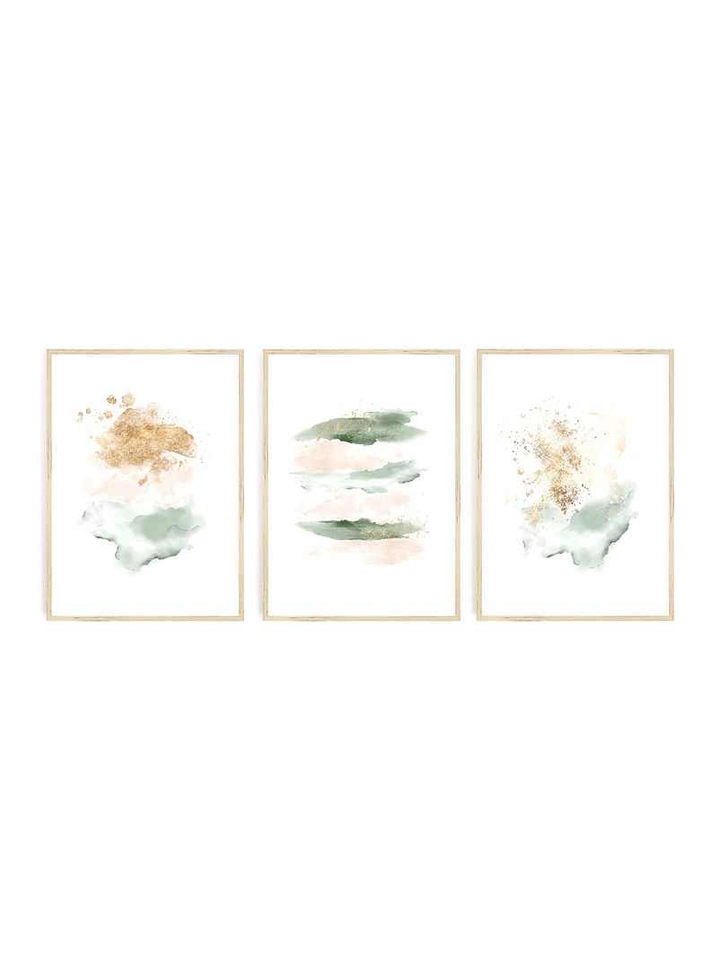 3-Piece Blush And Gold Abstract Poster With Frame Multicolour 50x40centimeter