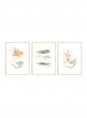 3-Piece Blush And Gold Abstract Poster With Frame Multicolour 50x40centimeter