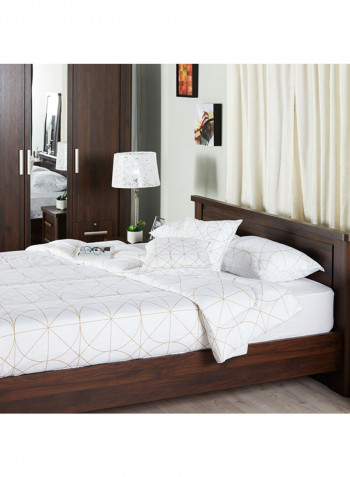 5-Piece Printed Spiro Super King Size Comforter Set Cotton White/Brown 260x220centimeter
