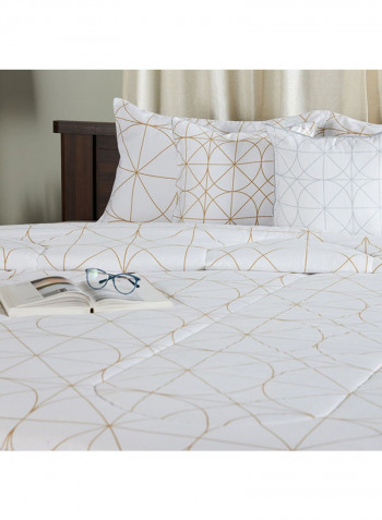 5-Piece Printed Spiro Super King Size Comforter Set Cotton White/Brown 260x220centimeter