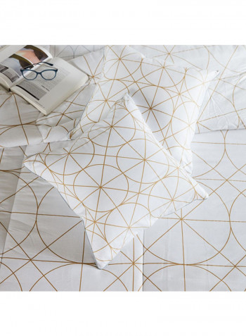 5-Piece Printed Spiro Super King Size Comforter Set Cotton White/Brown 260x220centimeter