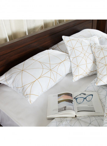 5-Piece Printed Spiro Super King Size Comforter Set Cotton White/Brown 260x220centimeter