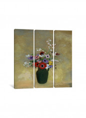 3-Piece Canvas Print Large Green Vase With Mixed Flowers Wall Art Multicolour 100 x 100 x 3.5centimeter