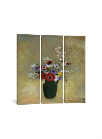 3-Piece Canvas Print Large Green Vase With Mixed Flowers Wall Art Multicolour 100 x 100 x 3.5centimeter