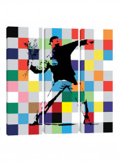 3-Piece Canvas Print Banksy Rage, Flower Thrower Color Dots Wall Art Multicolour 100 x 100 x 3.5centimeter