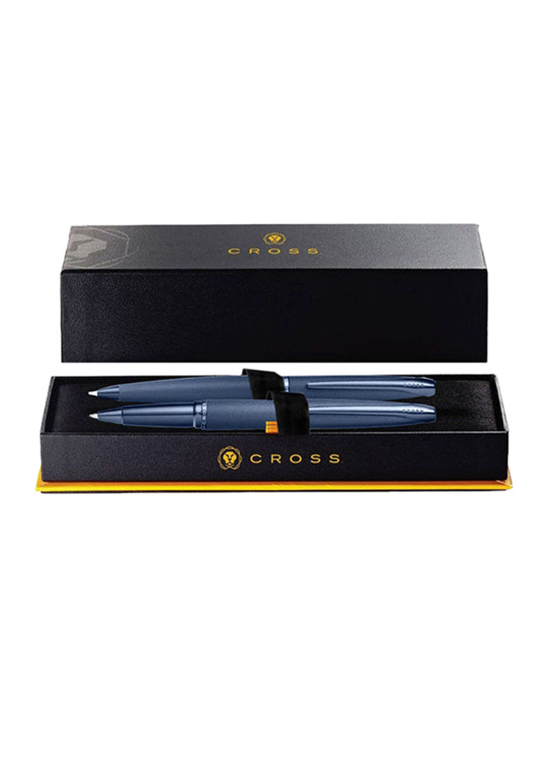 2-Piece ATX Brushed Ballpoint And Rollerball Pen Gift Set  Navy Blue