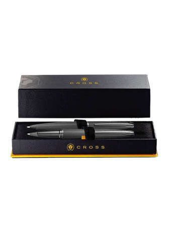 2-Piece ATX Brushed Ballpoint And Rollerball Pen Lightening Gift Set   Black