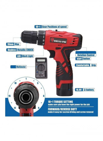 92-Piece Cordless Hammer Drill Tool Kit Multicolour